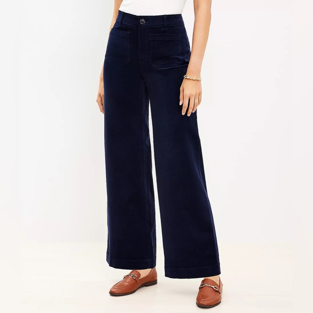NWT - Loft - Palmer Wide Leg Pants in Corduroy - Deep Sea Blue